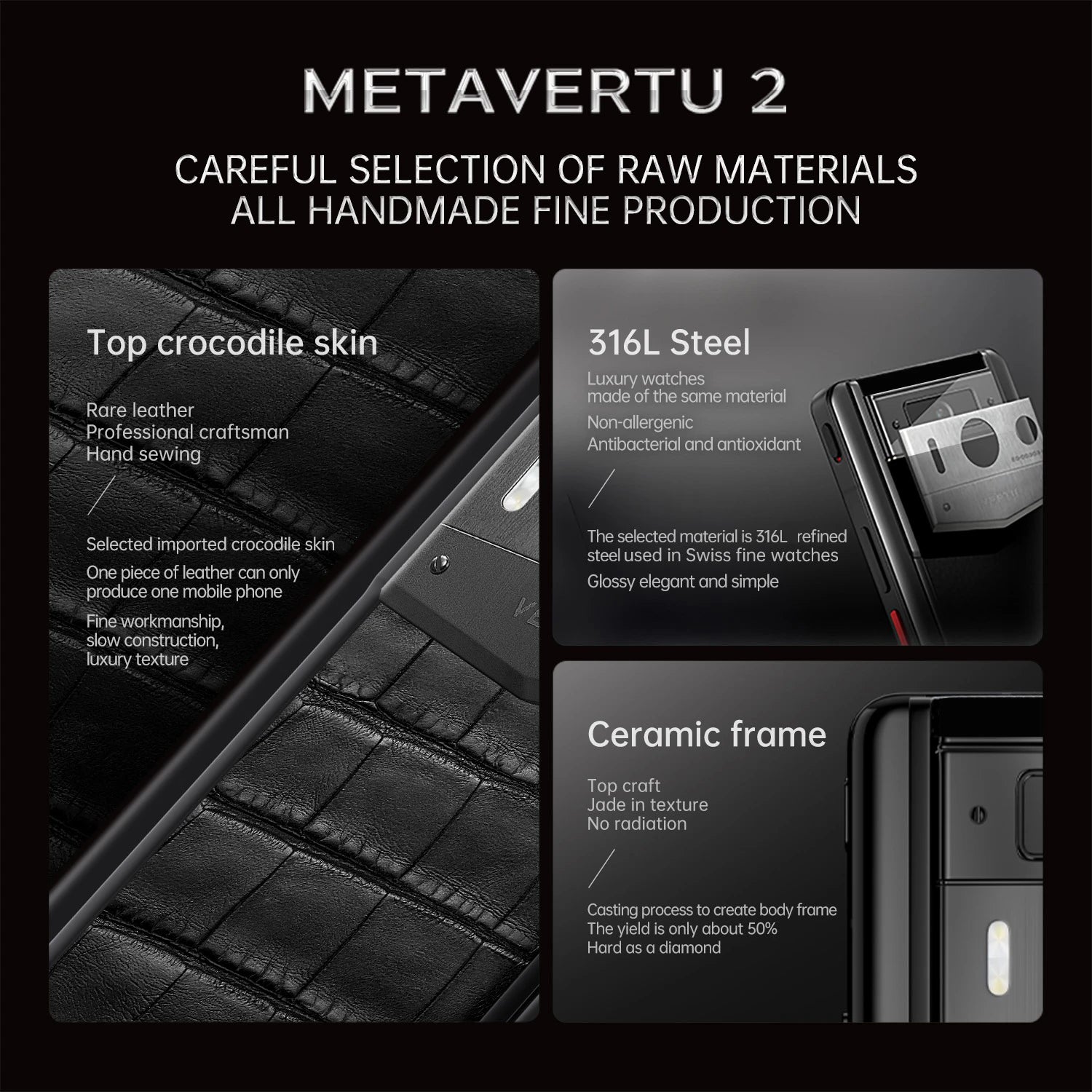Metavertu Max Alligator Black Ceramic Frame Silver Plate