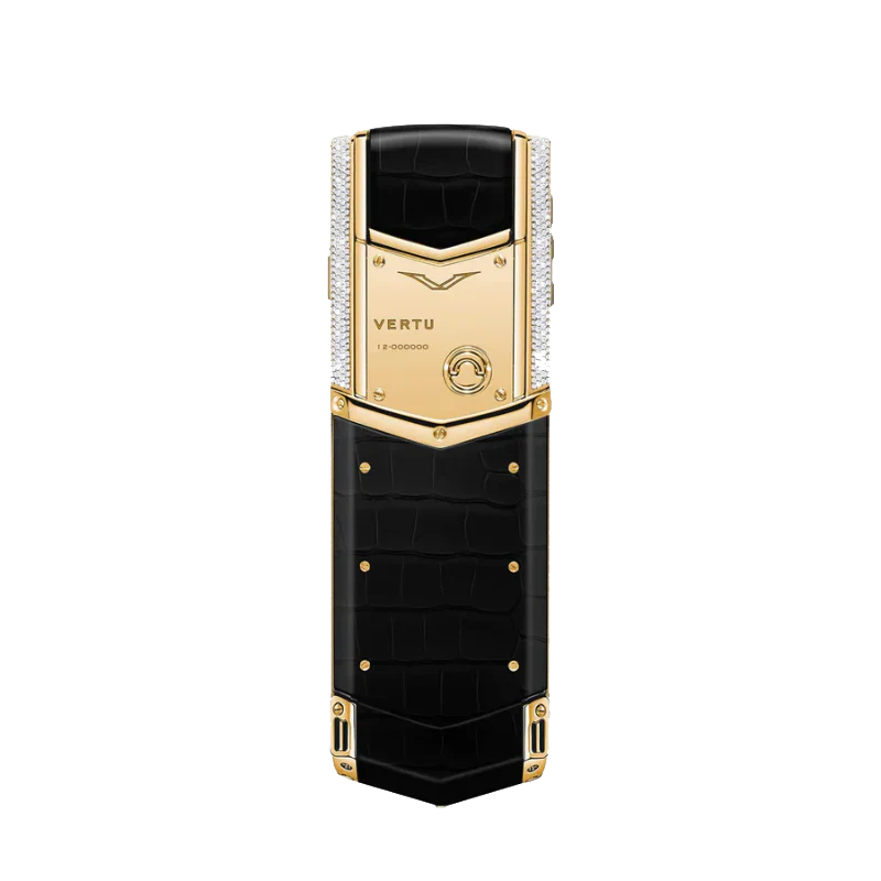 Signature V Diamond Alligator Skin Keypad Phone – Black