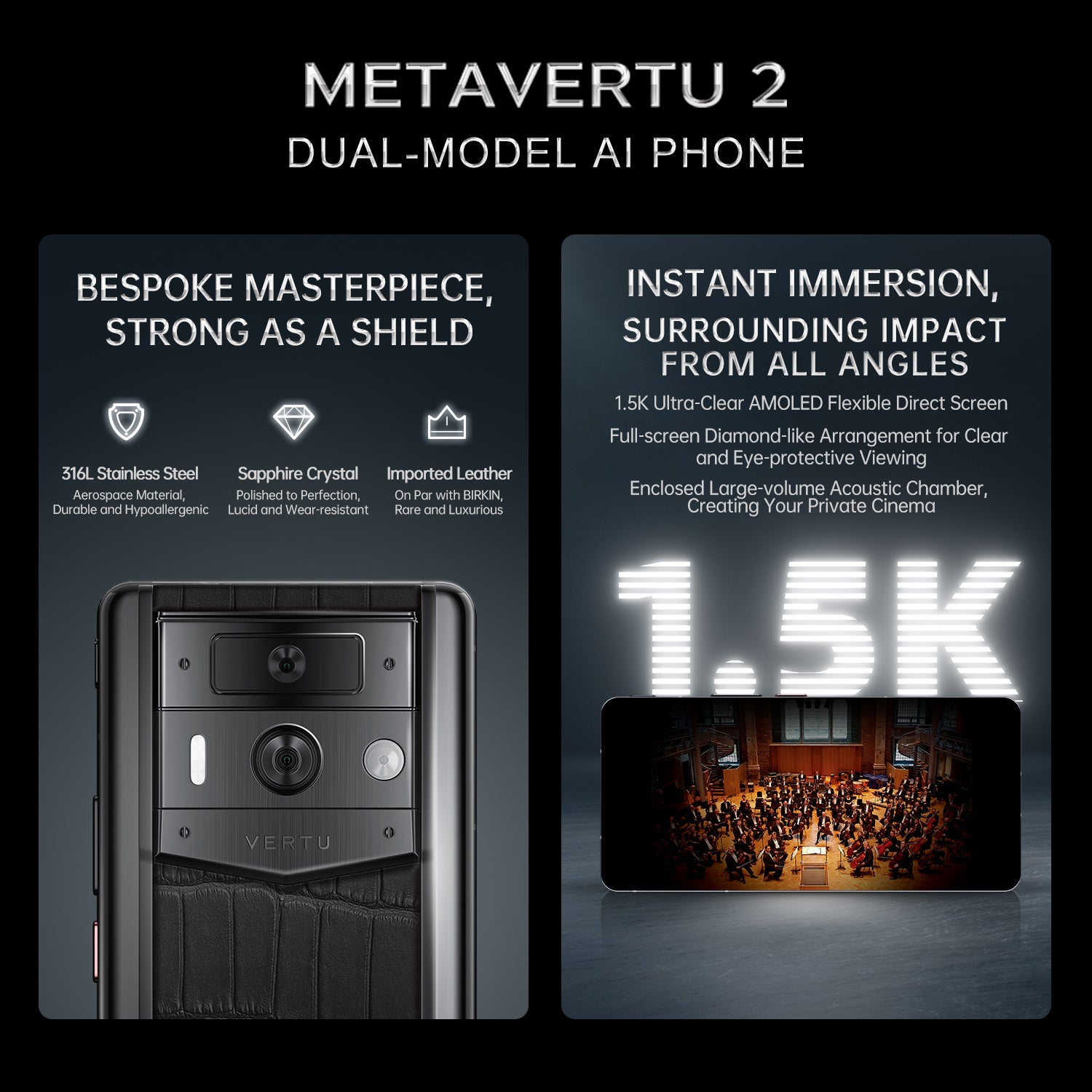 Metavertu 2 Max Screen White Calfskin Web3 AI Phone – Orange (Silver Case)