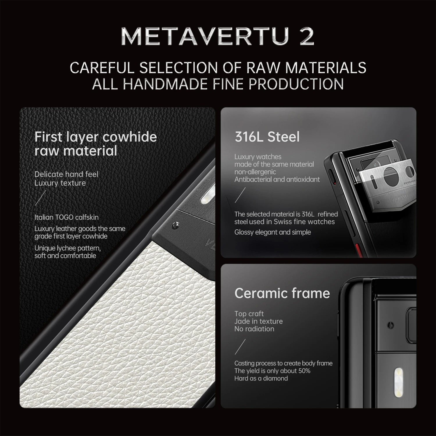 Metavertu Max Calfskin Black Ceramic Frame Silver Plate