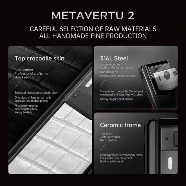 Metavertu 2 Max Screen White Luxury Custom-Made Gold Plain Weave With Himalaya Alligator Skin Web3 AI Phone – White