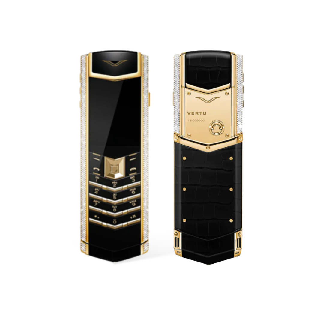 Signature V Diamond Alligator Skin Keypad Phone – Black